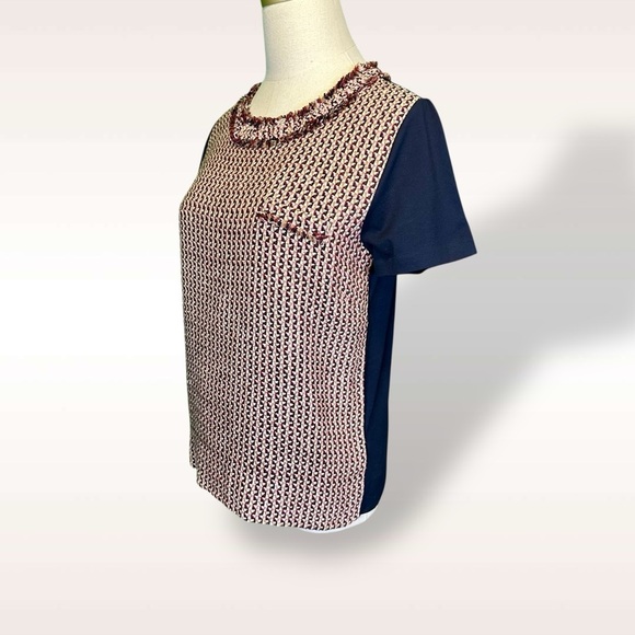 J. Crew Navy Blue, Burgundy & Camel Silk-Blend Tweed Front Tee Size Small - Picture 6 of 13